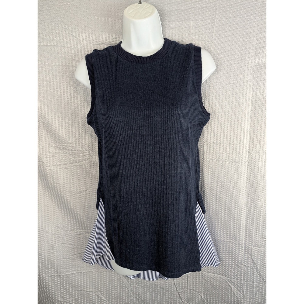 Kathleen Kirkland Women Small Navy Ribbed Sweater Vest Layered Striped Hem Top